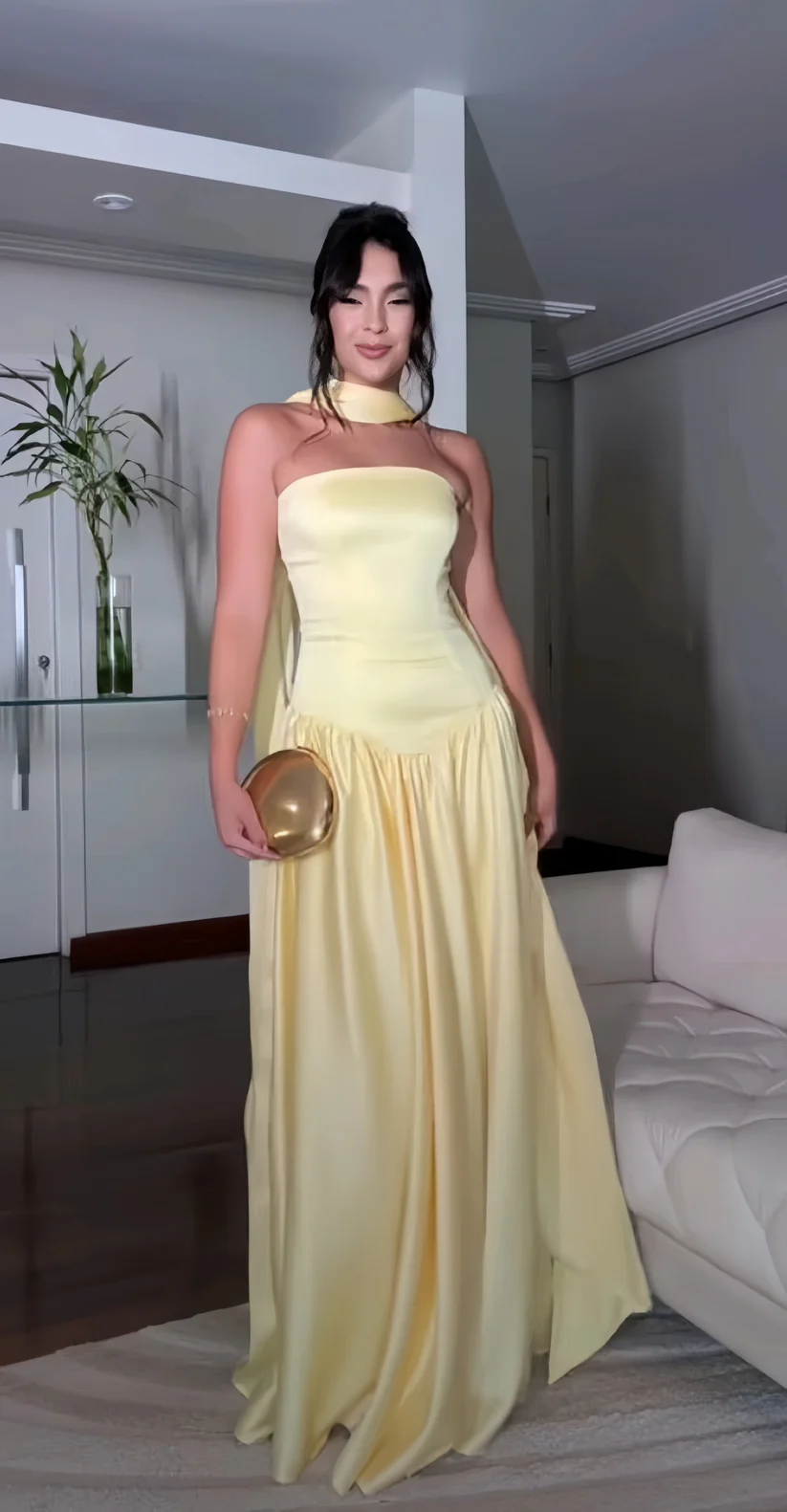 Strapless Yellow Stain Prom Dresses Formal Wedding Guest Dress J9651
