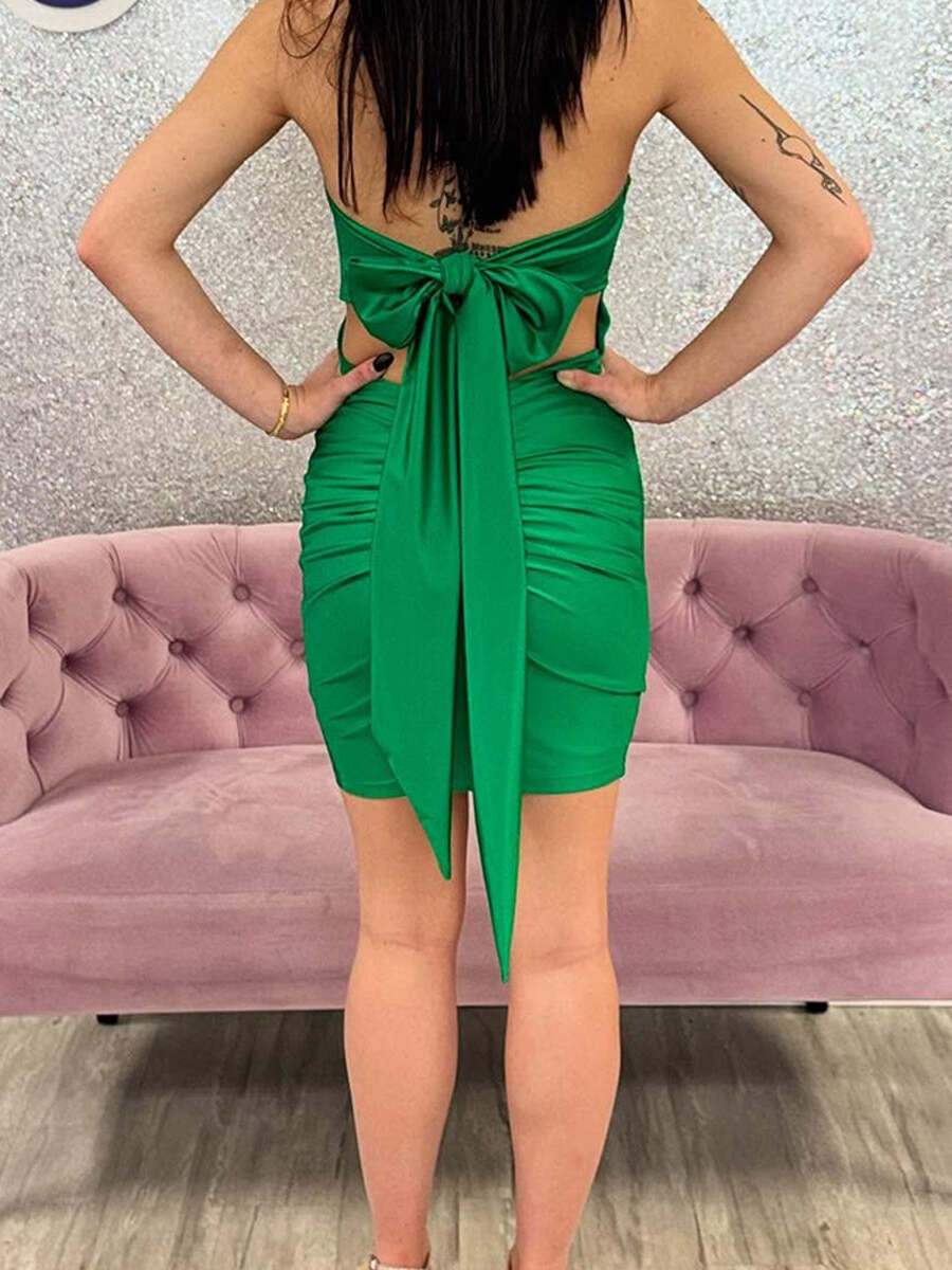 Strapless Short Tight Satin Homecoming Dress with Bow