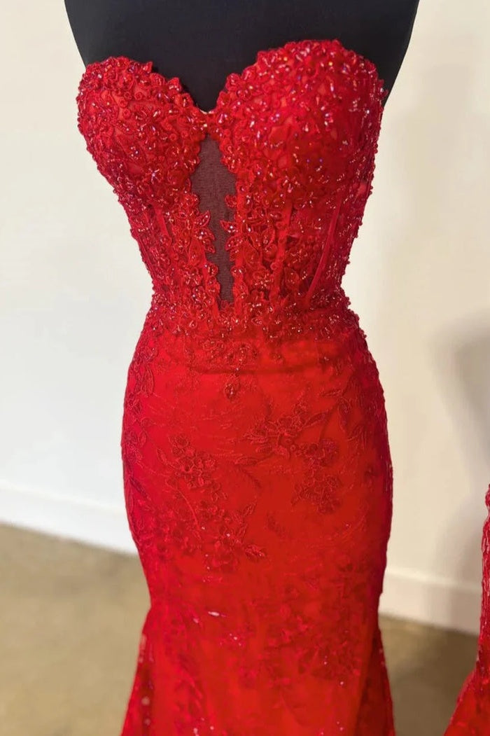 Charming Fuchsia Mermaid Sweetheart Backless Corset Prom Dress With Appliques