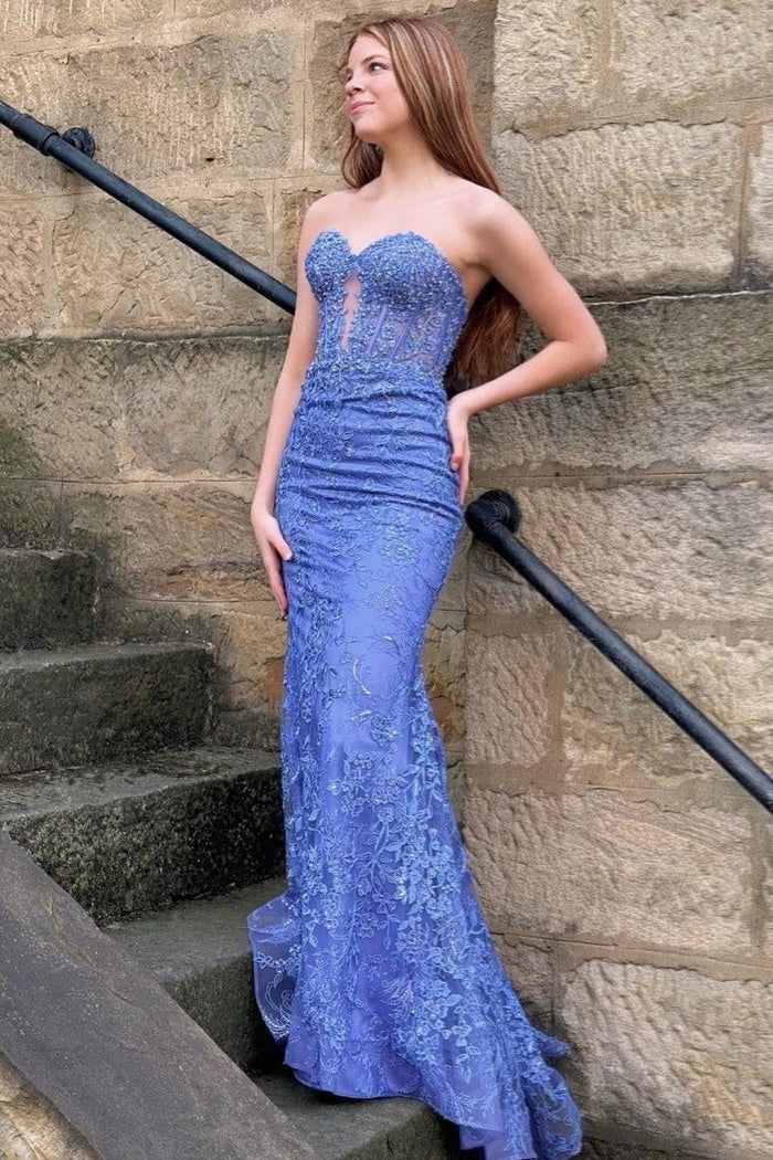 Charming Fuchsia Mermaid Sweetheart Backless Corset Prom Dress With Appliques