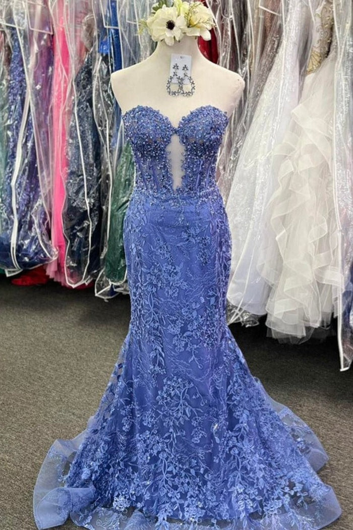 Charming Fuchsia Mermaid Sweetheart Backless Corset Prom Dress With Appliques
