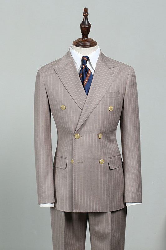 Striped Double Breasted Peaked Lapel Suit