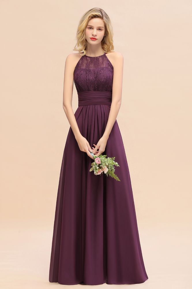 Stunning Halter Purple Floral Lace Maxi Bridesamid Dress Wedding Guest Dress