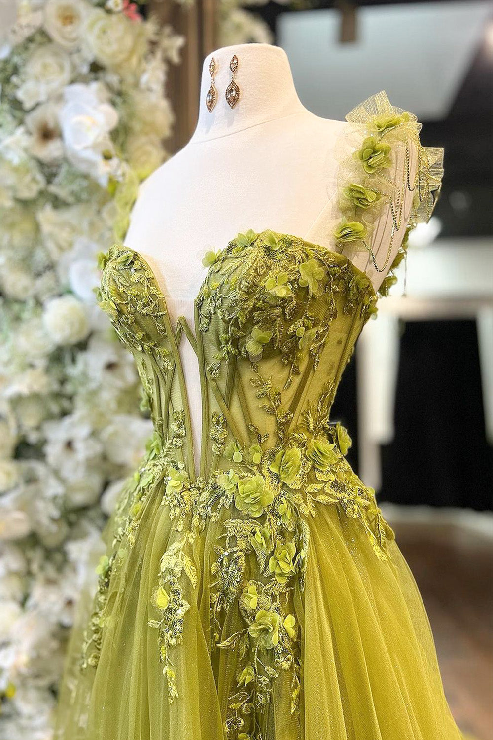 Stunning A-Line Lace Up Long Glitter Tulle Prom Dress with Appliques - View 2 | FashionDia