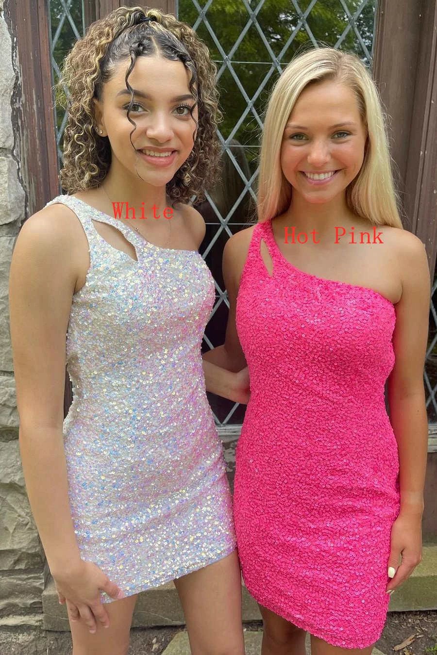 Stunning Hot Pink Sequins Homecoming Dress SYH19 by vivymakudress