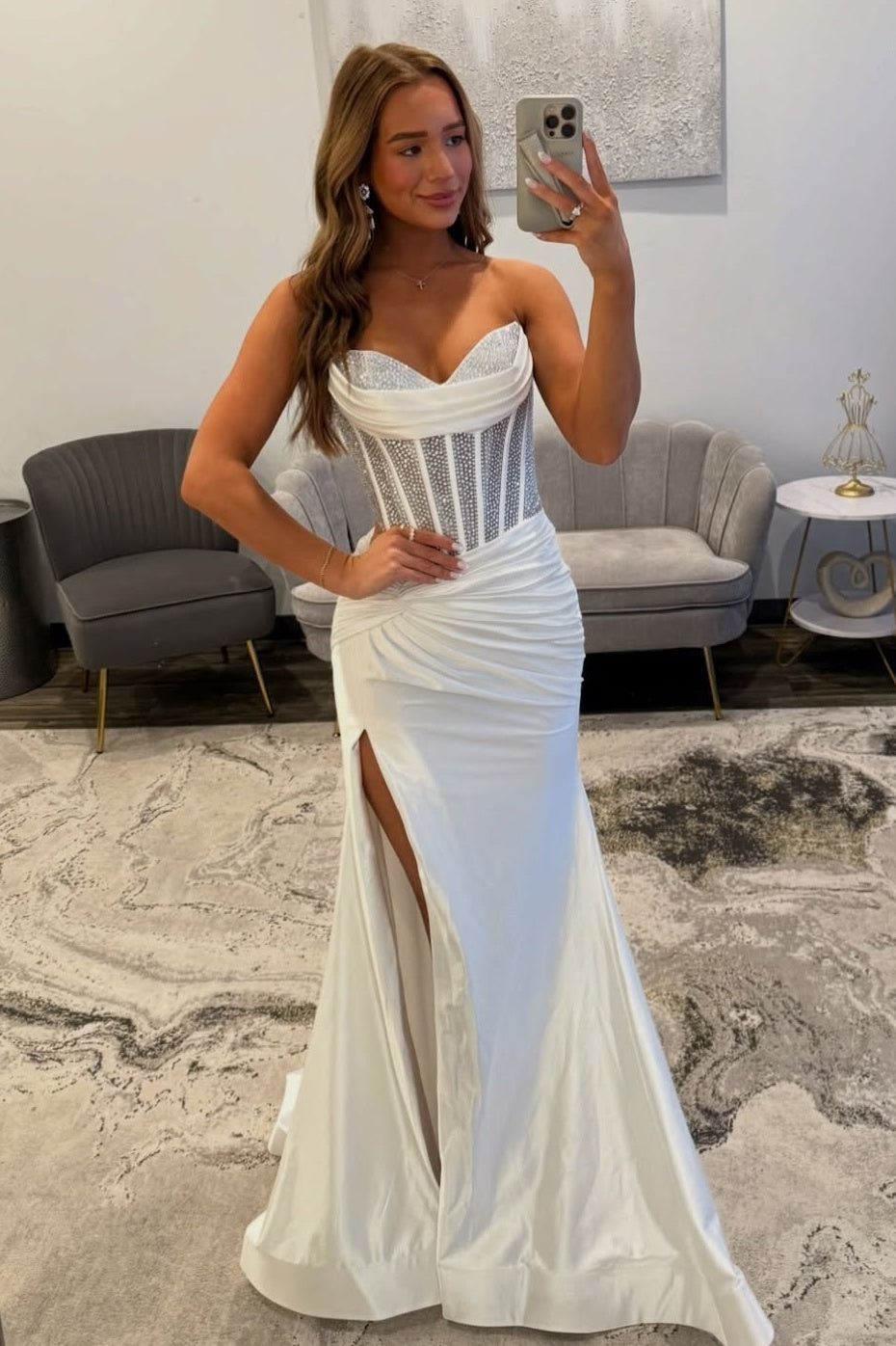 Stunning Mermaid Sweetheart White Corset Prom Dress with Beading - FashionDia