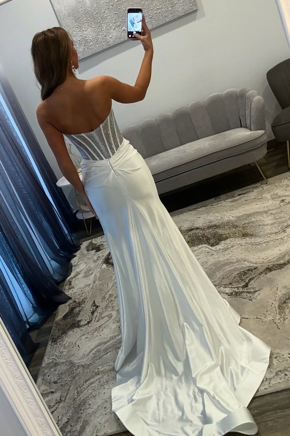 Stunning Mermaid Sweetheart White Corset Prom Dress with Beading - View 2 | FashionDia