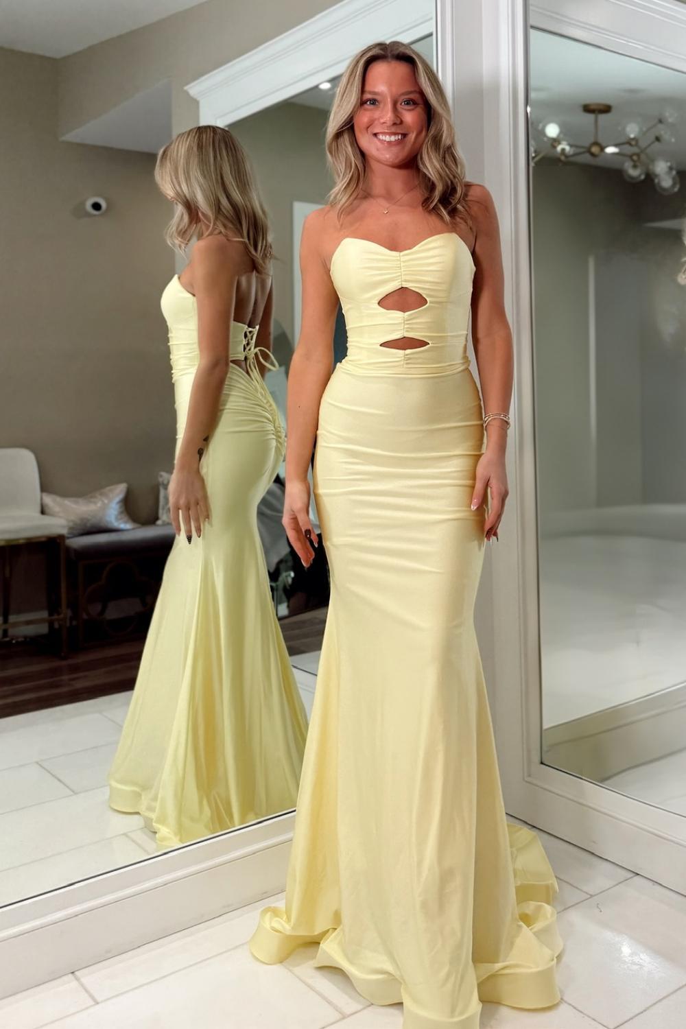 Stunning Mermaid Sweetheart Yellow Long Prom Dress with Keyhole - View 4 | FashionDia