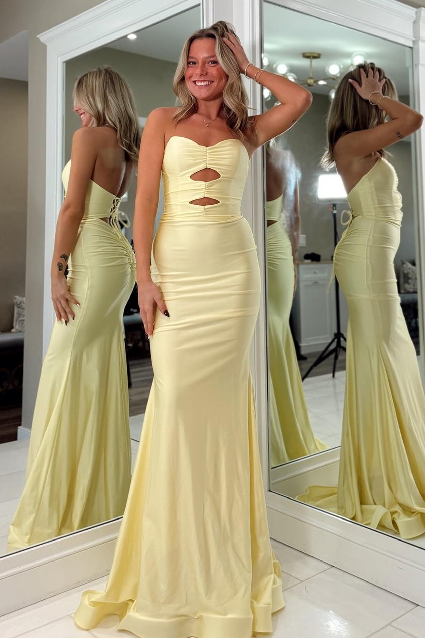 Stunning Mermaid Sweetheart Yellow Long Prom Dress with Keyhole - View 6 | FashionDia