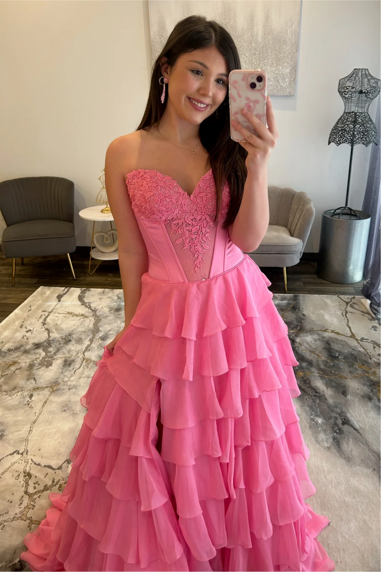 Charming A Line Sweetheart Red Corset Prom Dress with Appliques Ruffles