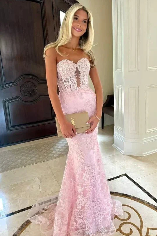 Stunning Black Sweetheart Backless Mermaid Long Prom Dress with Appliques