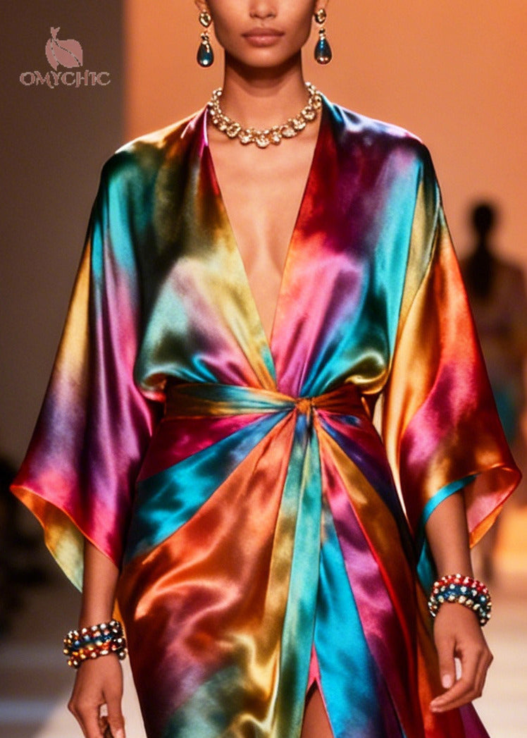 Style Gradient Color Side Open Draping Chiffon Beach Dress Summer