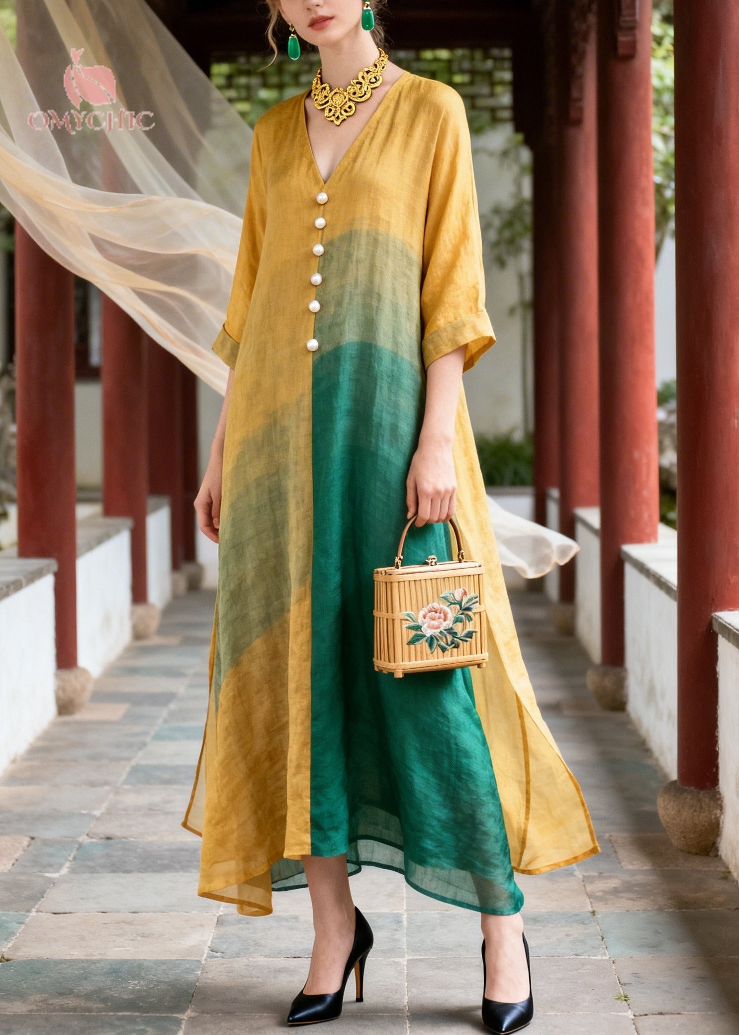 Style Orange Oversized Tie Dye Fine Pearl Cotton Maxi Dresses Summer