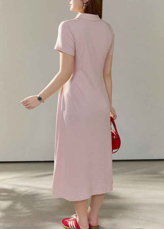 Style Pink Tie Waist Side Open Cotton Dress Summer