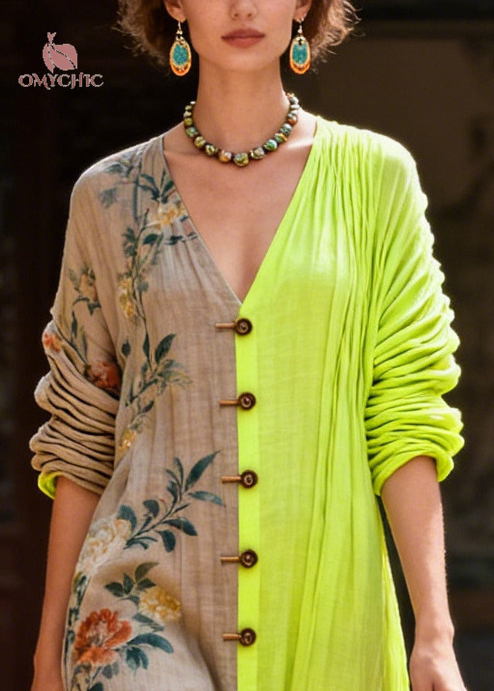 Stylish Colorblock Asymmetrical Patchwork Print Cotton Maxi Dress Summer