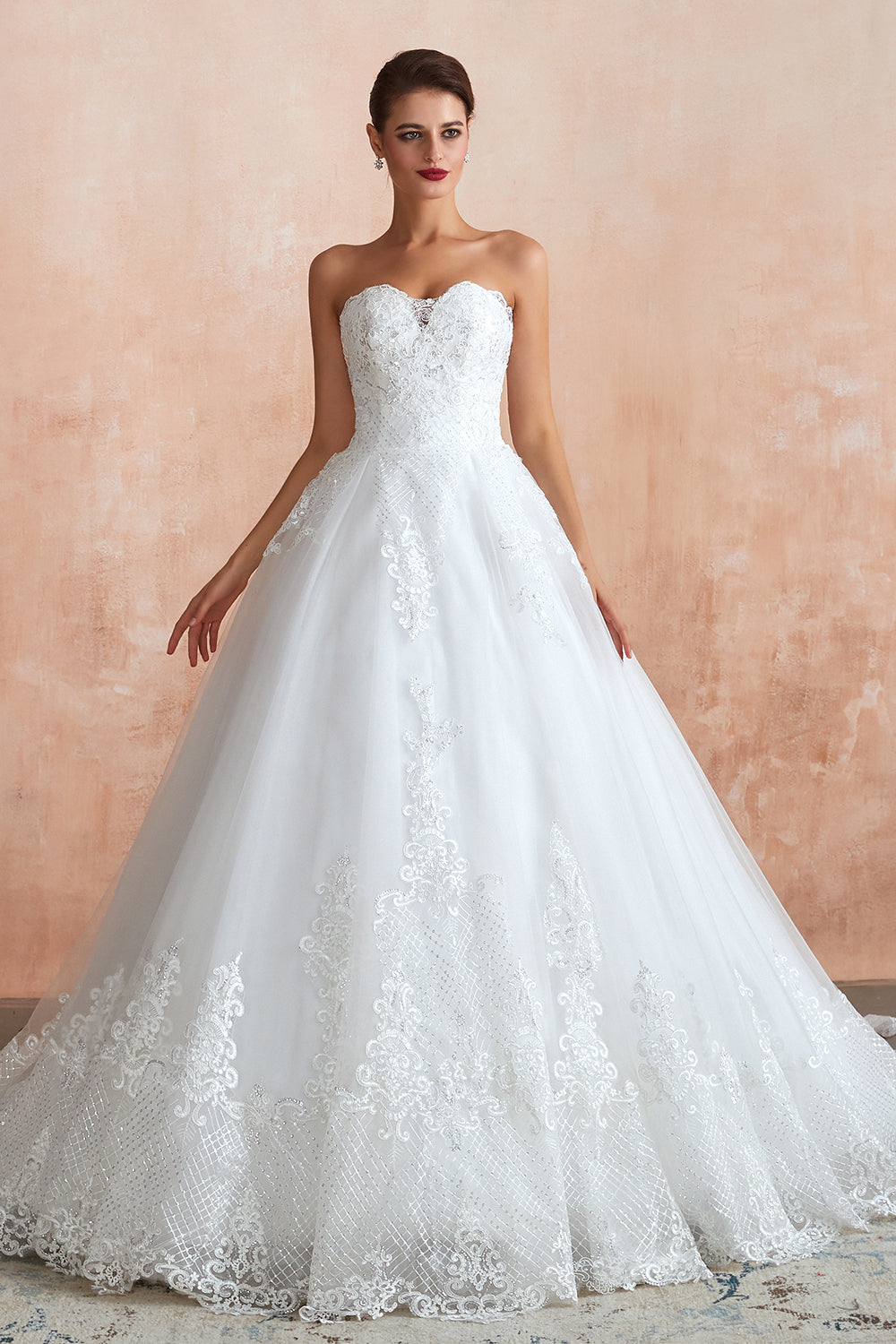Stylish Strapless White Lace Affordable Wedding Dress with Low Back