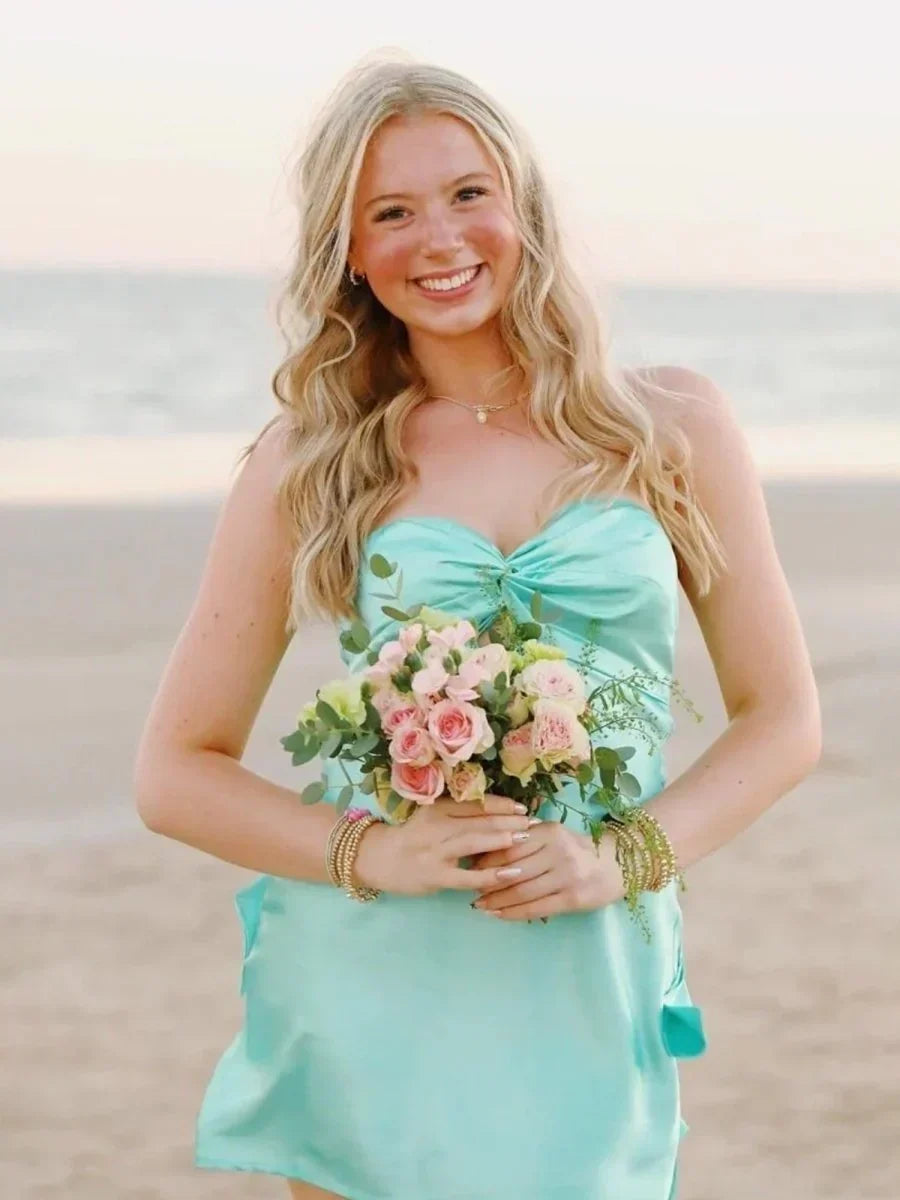 Stylish A Line Sweetheart Light Green Satin Short Homecoming Dress