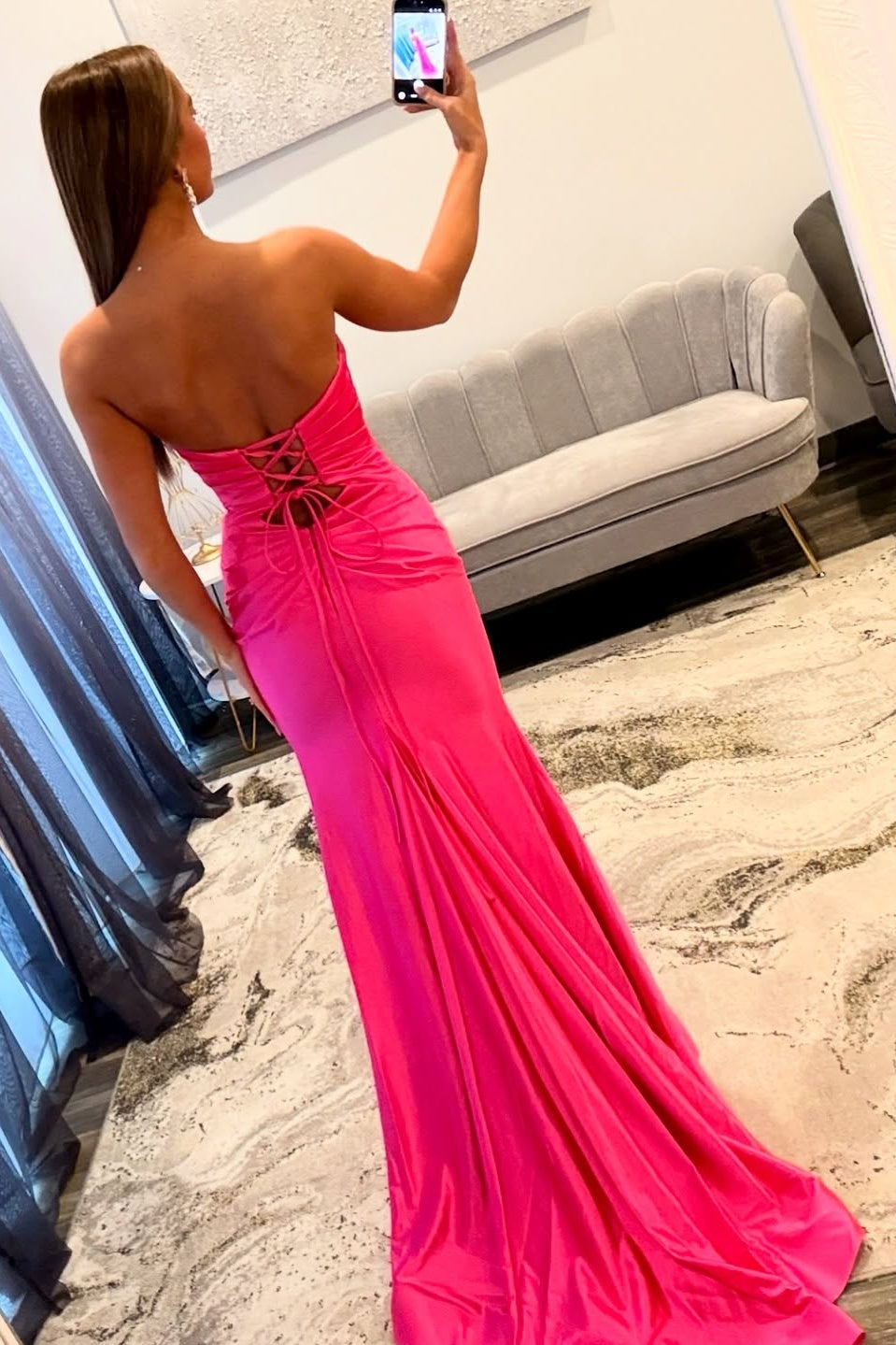 Stylish Mermaid Sweetheart Hot Pink Long Prom Dress with Keyhole - View 2 | FashionDia