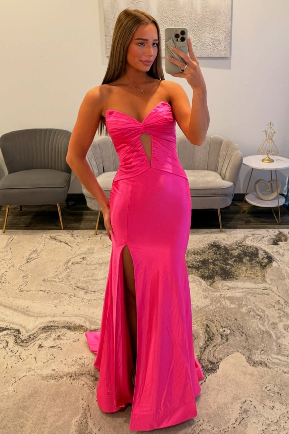 Stylish Mermaid Sweetheart Hot Pink Long Prom Dress with Keyhole - View 3 | FashionDia
