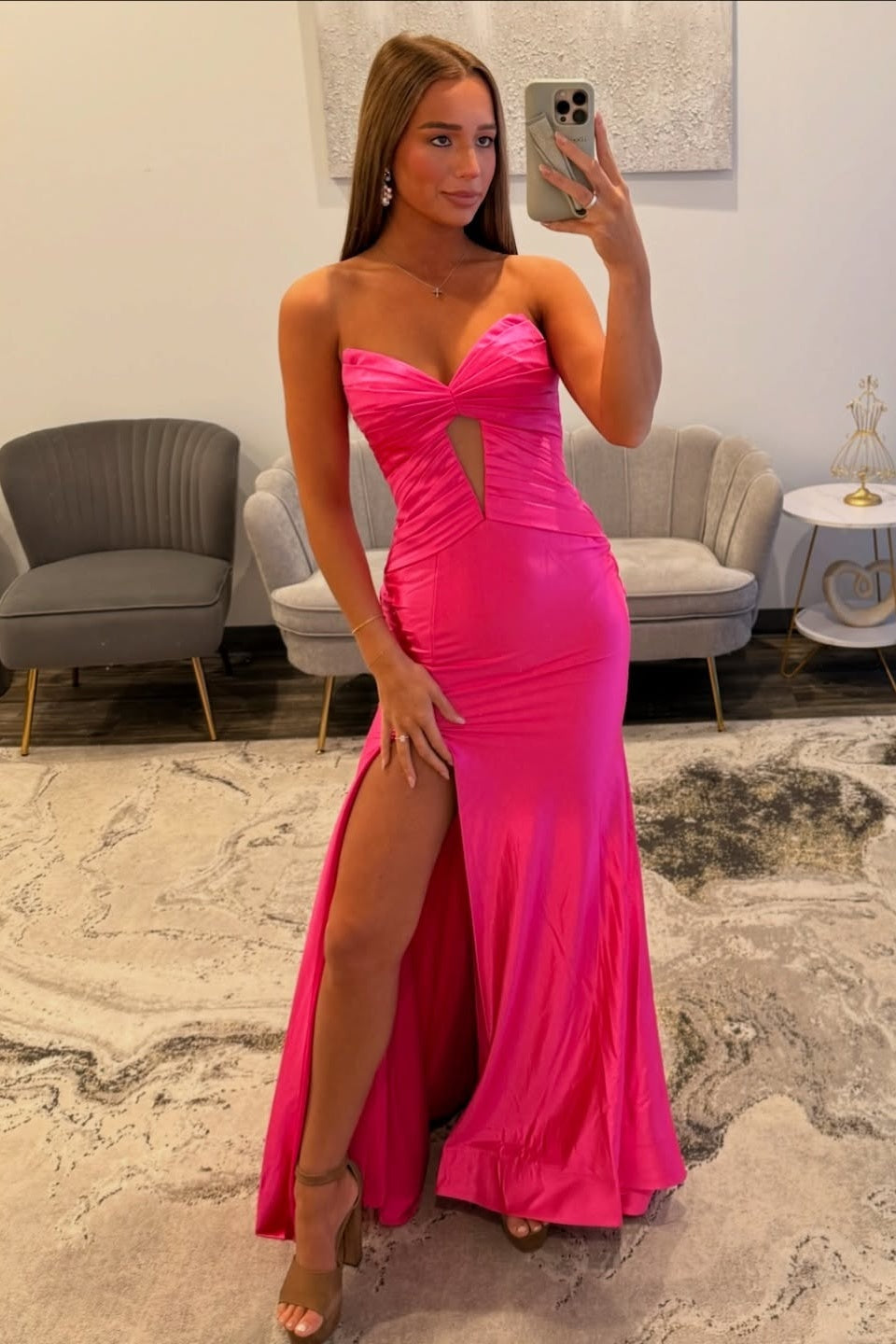 Stylish Mermaid Sweetheart Hot Pink Long Prom Dress with Keyhole - View 5 | FashionDia