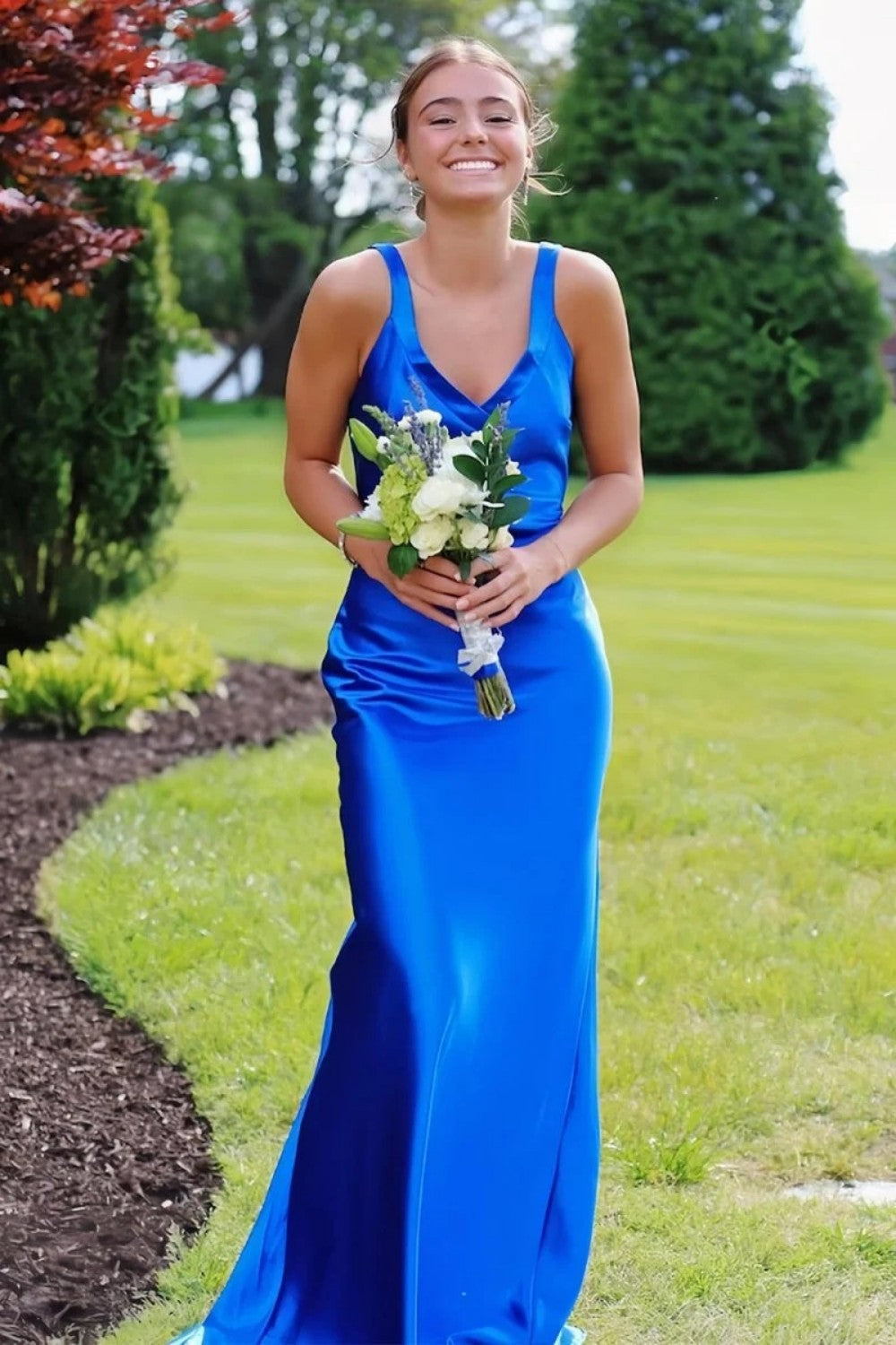 Stylish Mermaid V Neck Yellow Long Prom Dress with Criss Cross Back