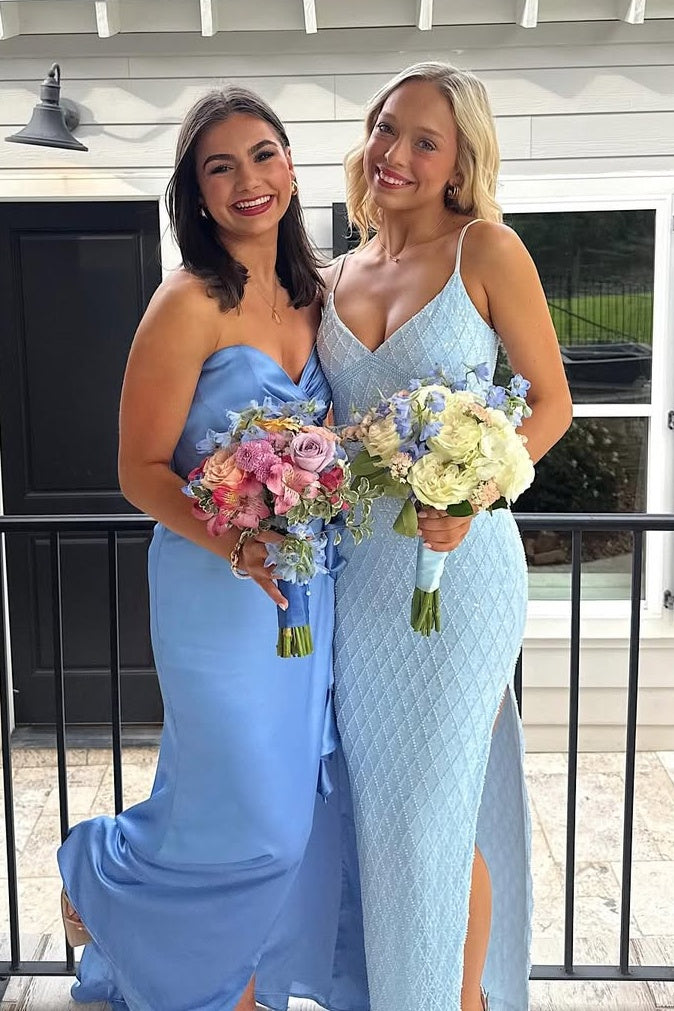 Stylish Sheath Spaghetti Straps/Sweetheart Light Blue/ Purple Long Prom Dress