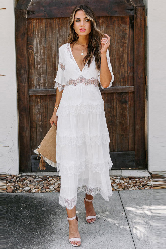 Summer Sexy Casual Women High Waist V-Neck Holiday Beach Dress - Fashionpara