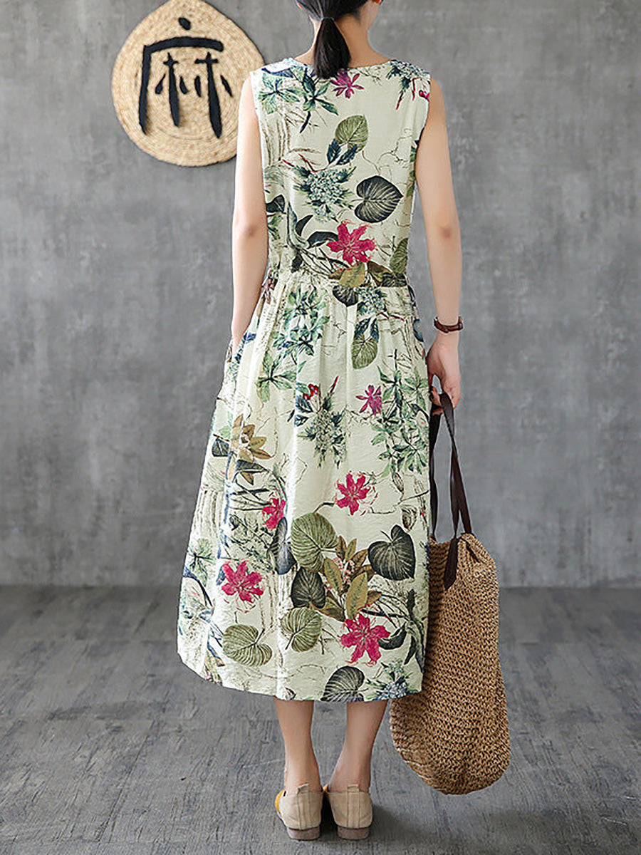 Summer Casual Floral Printed Cotton Dress Sleeveless