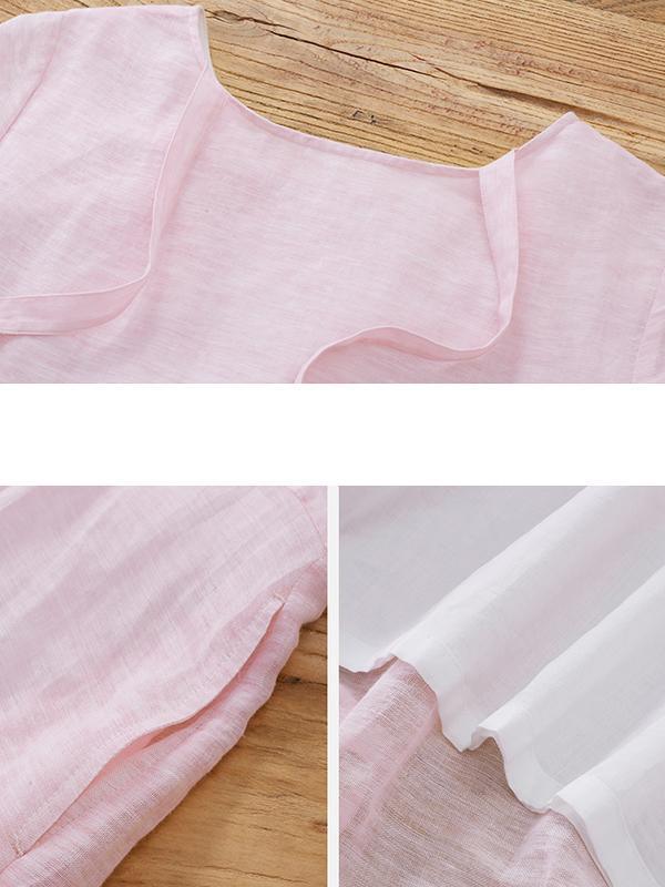 Summer Round Neck Back Lacing Pink Dress