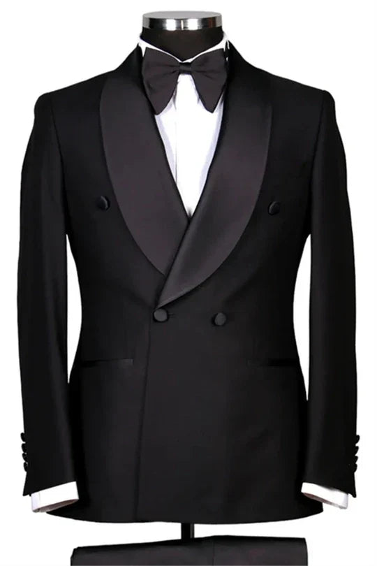 Suzhoufashion Black Double Breasted Close Fitting Wedding Men Suits