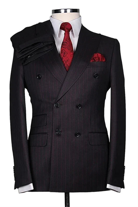 Suzhoufashion Black Striped Double Breasted Formal Business Suits