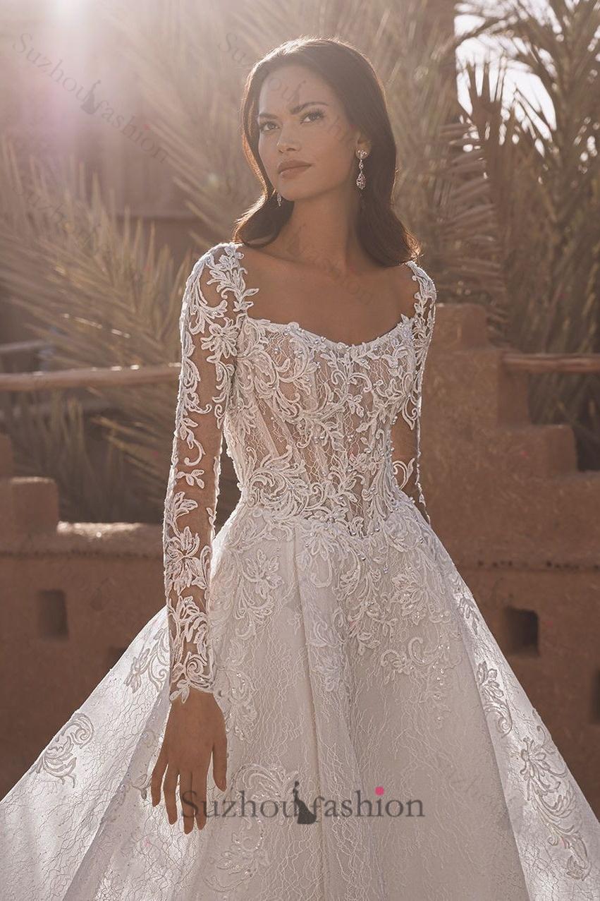 Suzhoufashion Long Sleeve Wedding Dress Tulle A Line Bridal Gown