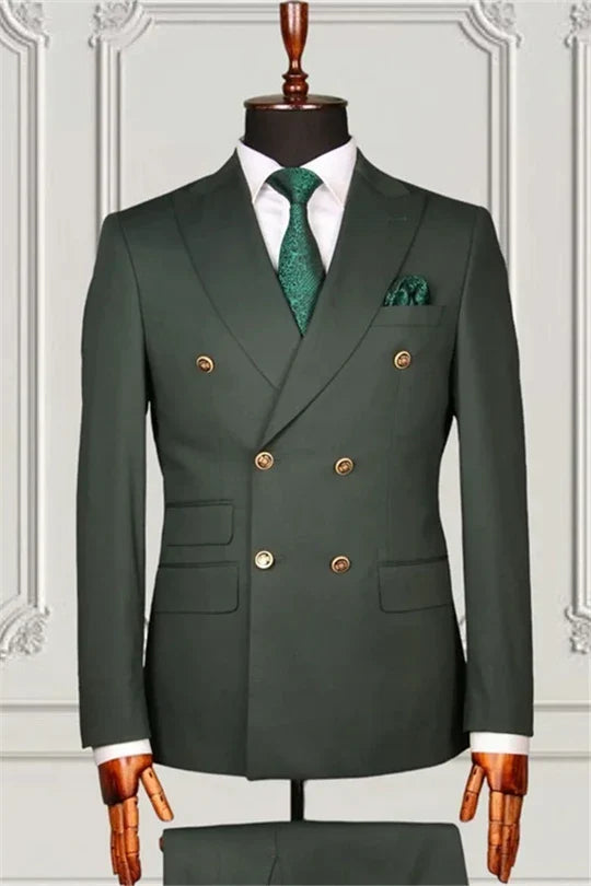 Suzhoufashion Simple Army Green Double Breasted Slim Fit Men Suits