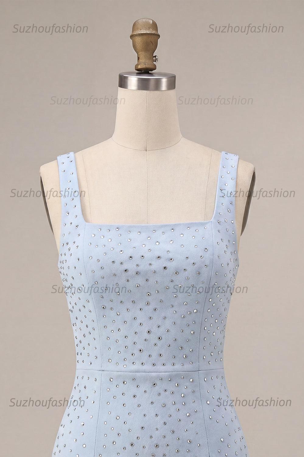 Suzhoufashion Sky Blue Tight Beaded Short Homecoming Dress