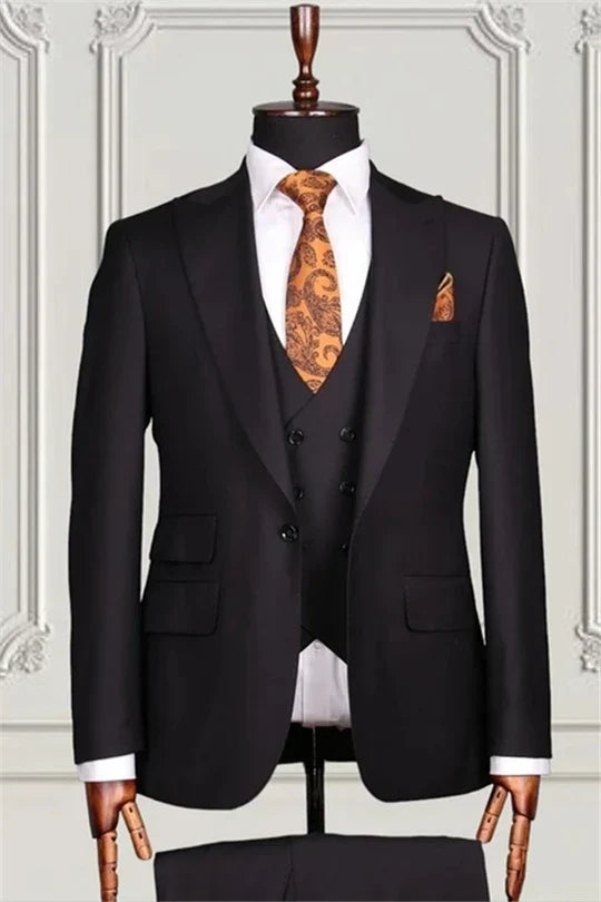 Suzhoufashion Trendy Black Three Pieces Bespoke Business Men Suits