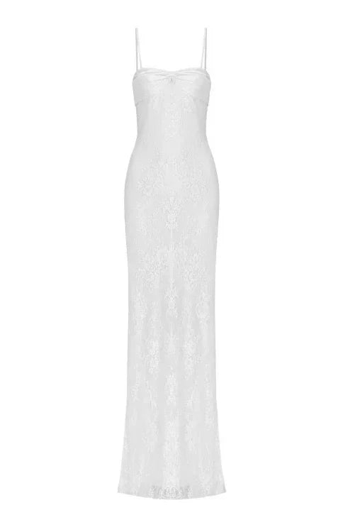 Gorgeous Sheath Spaghetti Straps Pink Long Prom Dress with Lace
