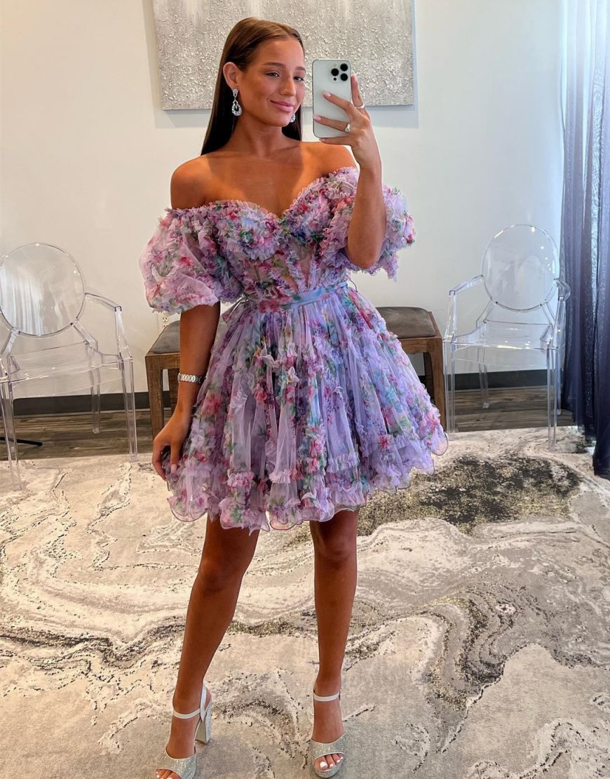 Sweet Off The Shoulder A-Line Short Tulle Homecoming Party Dress