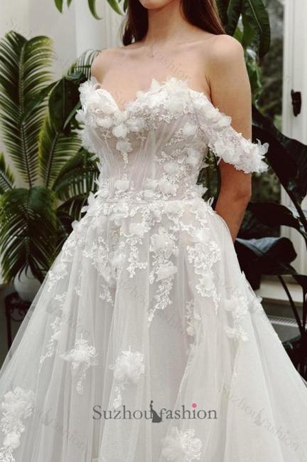 Sweetheart Beach Wedding Dress Long Ivory A Line Off The Shoulder Lace Sleeveless Bridal Gown