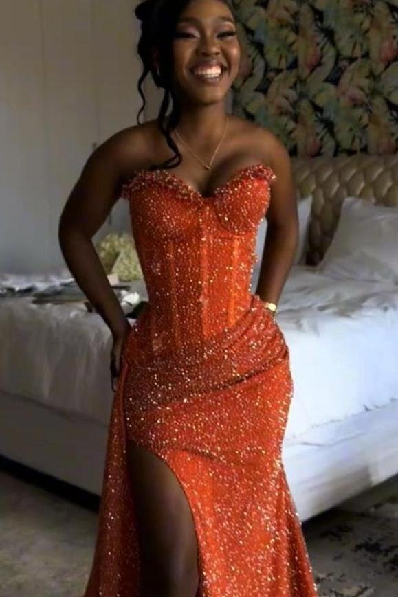 Sweetheart Sleeveless Long Mermaid Evening Formal Dress With Split Sequin