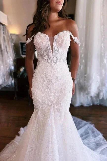 Sweetheart White Mermaid Lace Wedding Dress (ZD15711)