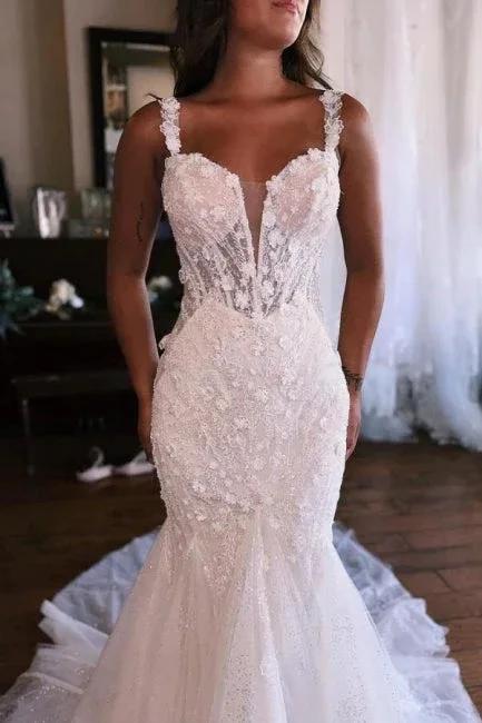 Sweetheart White Mermaid Lace Wedding Dress (ZD15711)