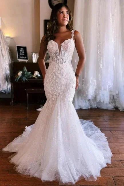 Sweetheart White Mermaid Lace Wedding Dress (ZD15711)