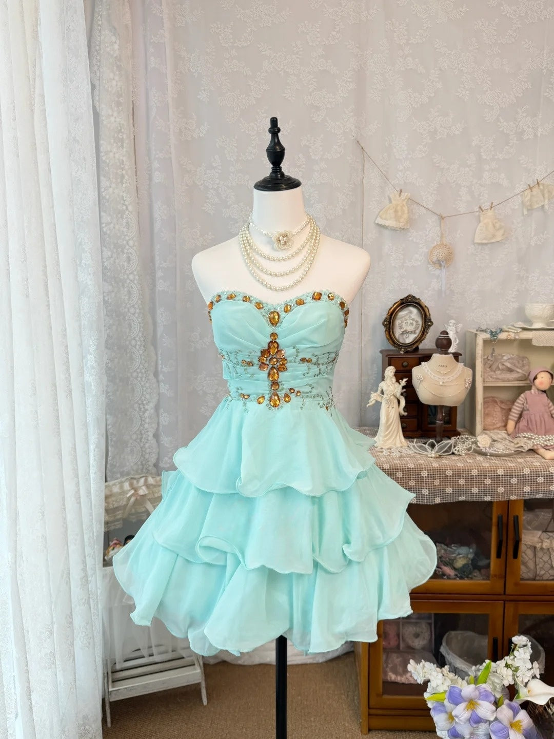 Sweetheart A-Line Chiffon Homecoming Dress Layered Short Dress