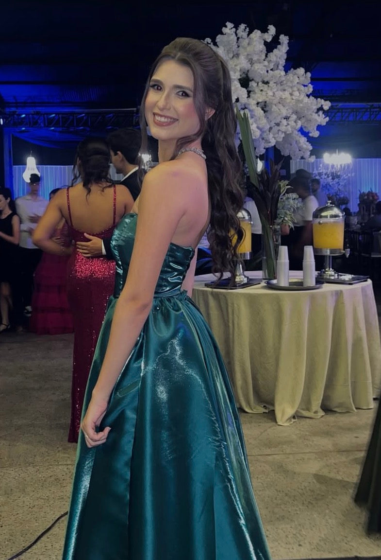 Sweetheart A Line Green Formal Prom Dress With Slit J10096