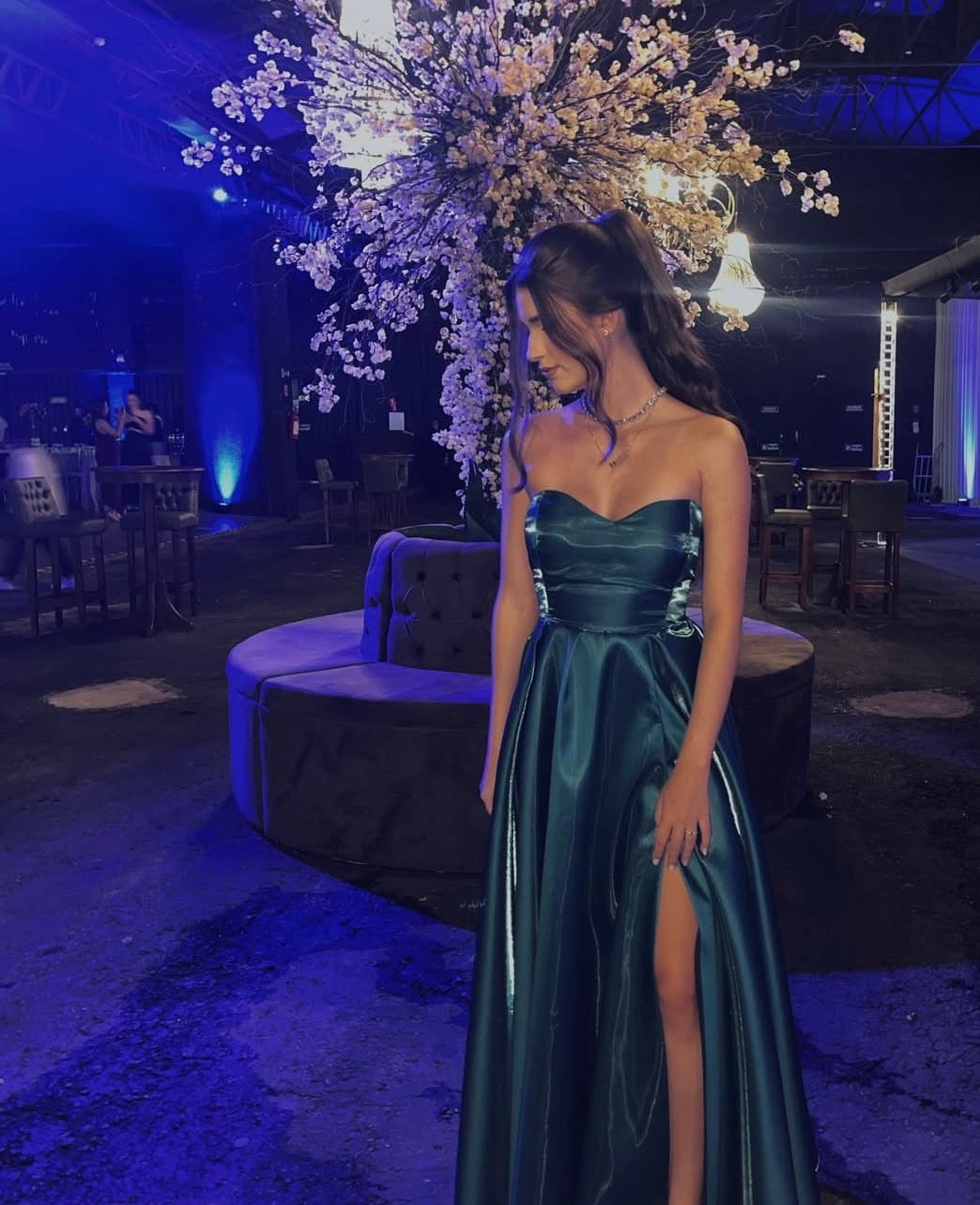 Sweetheart A Line Green Formal Prom Dress With Slit J10096