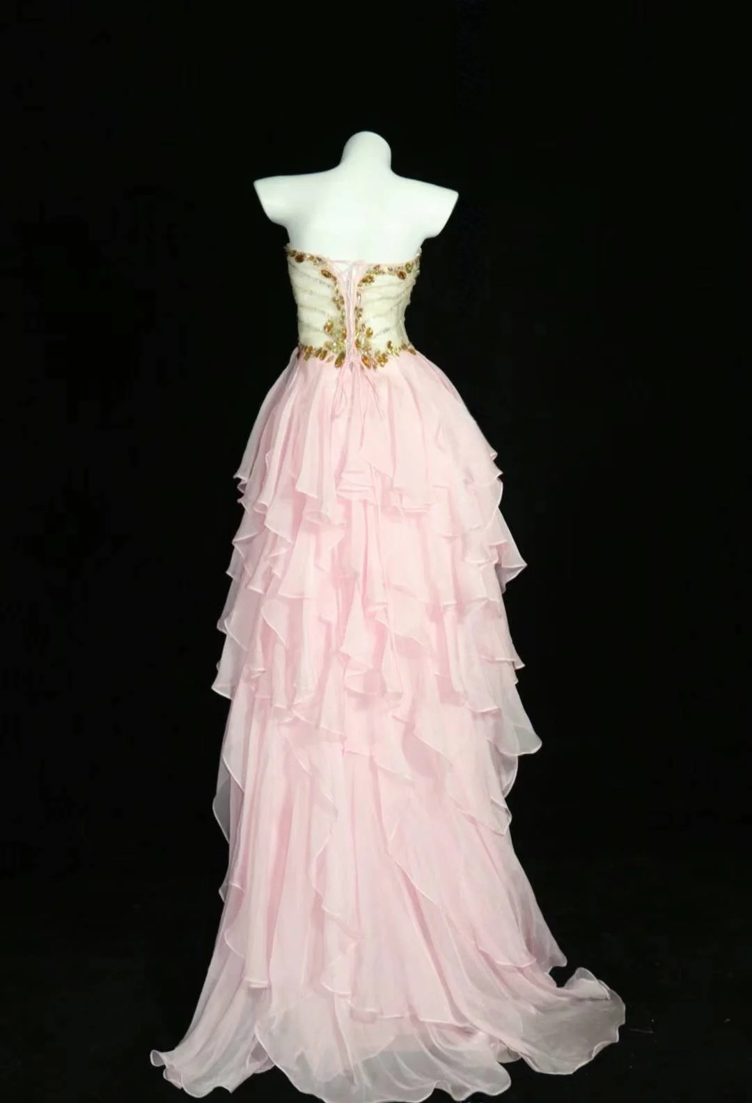 Sweetheart A-Line Pink Chiffon Prom Dress Ruffle Formal Party Gown