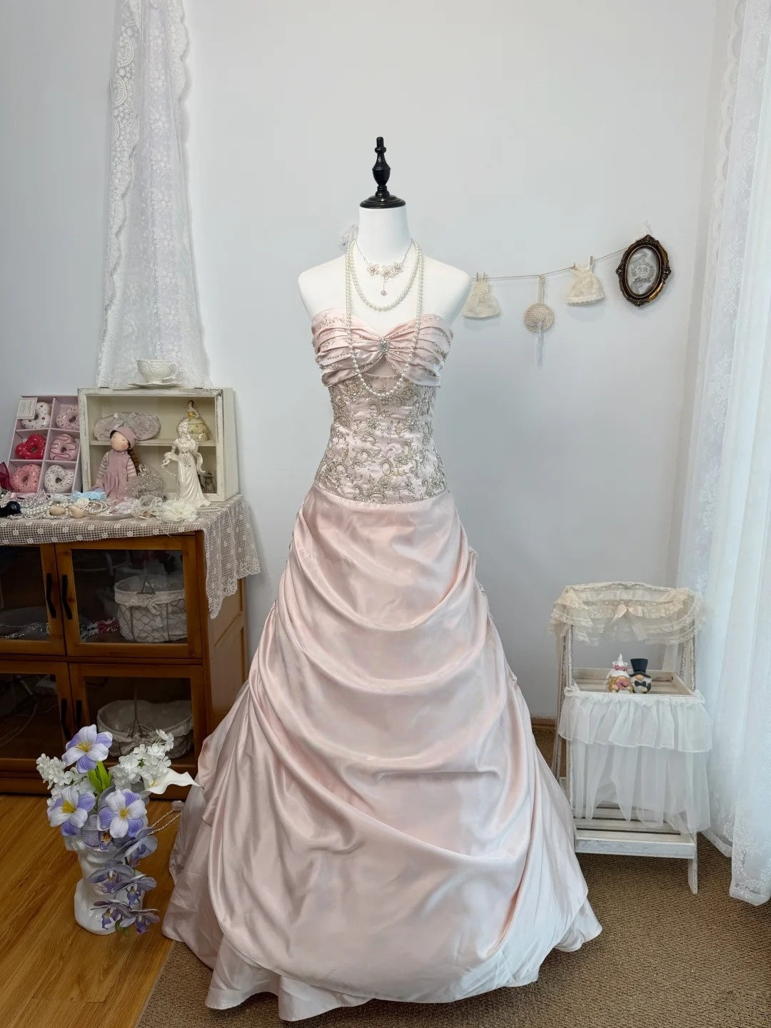 Sweetheart A-Line Pink Retro Prom Dress Appliques Evening Dress