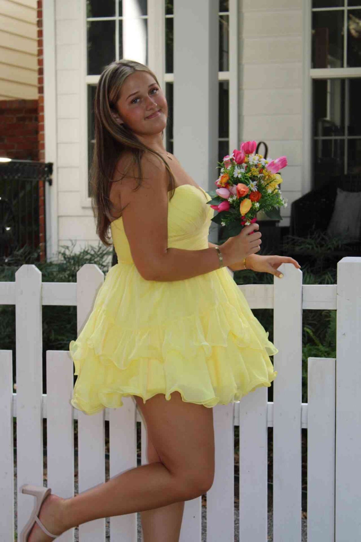 Sweetheart A-Line Yellow Ruffled Short Homecoming Party Dress