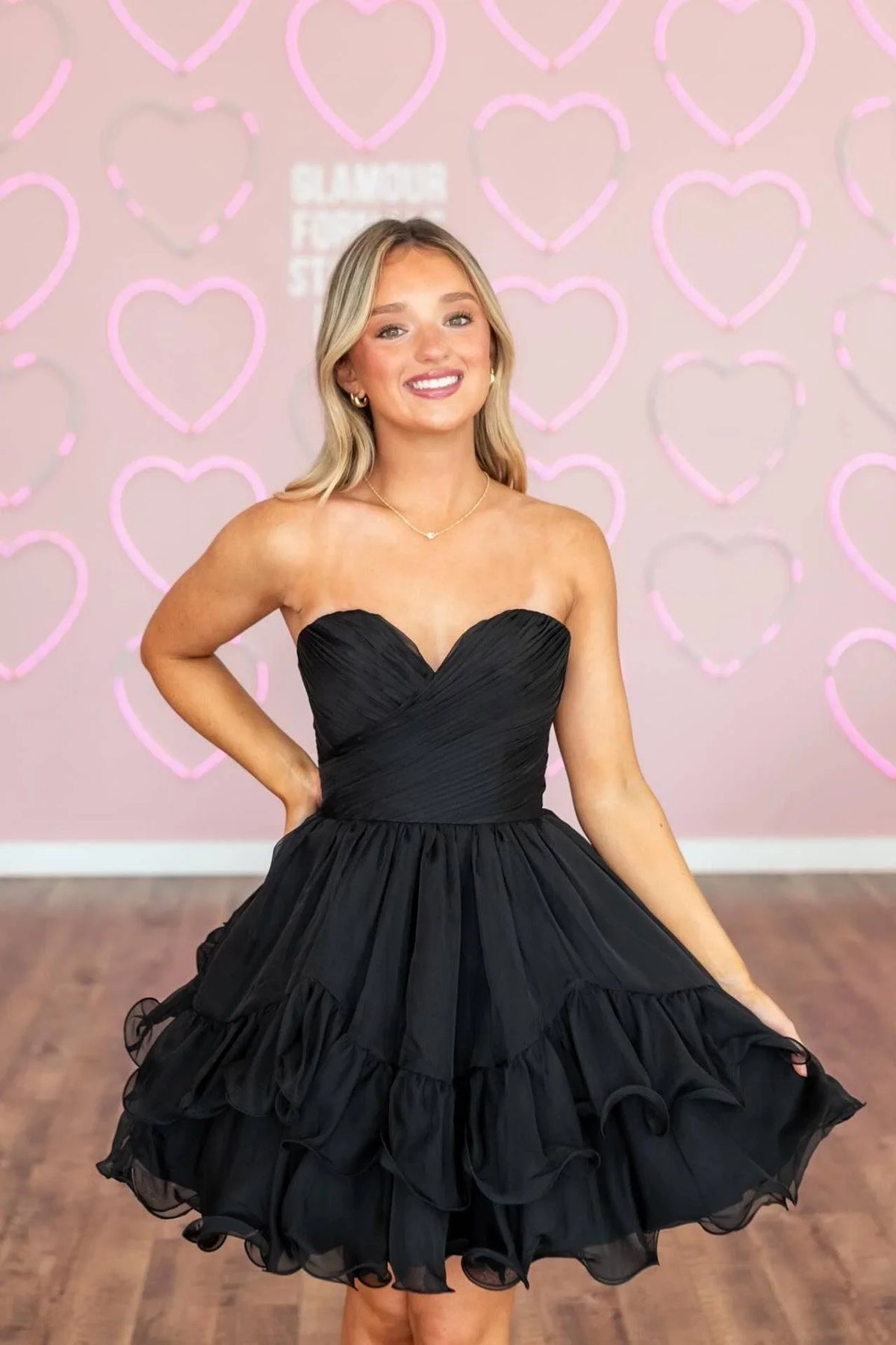 Sweetheart Black Ruffled Homecoming Dress J11269