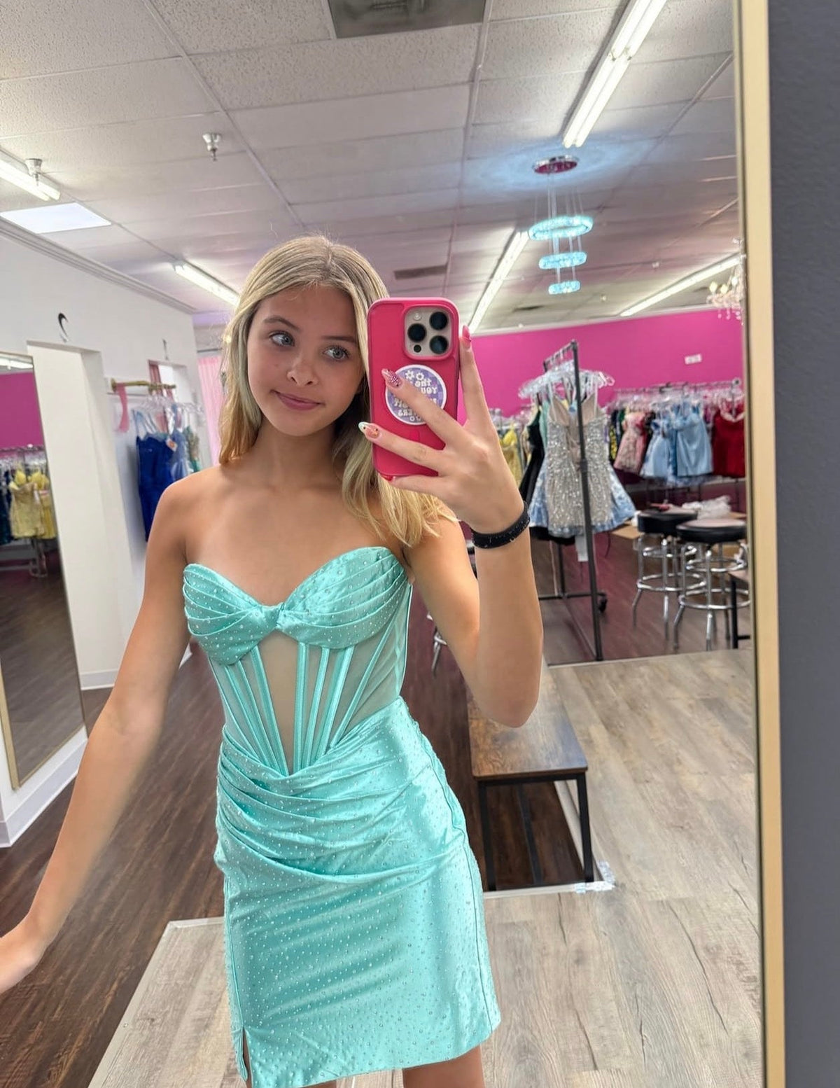 Sweetheart Blue Sheath Beaded Satin Homecoming Dress